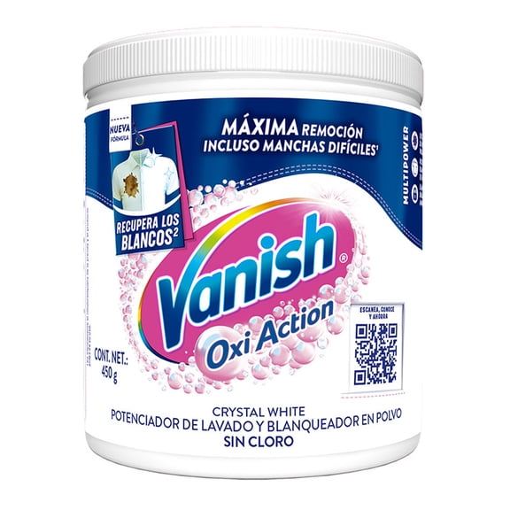 Quitamanchas en Polvo Vanish Oxi Action Crystal White para Ropa Blanca de 450 g