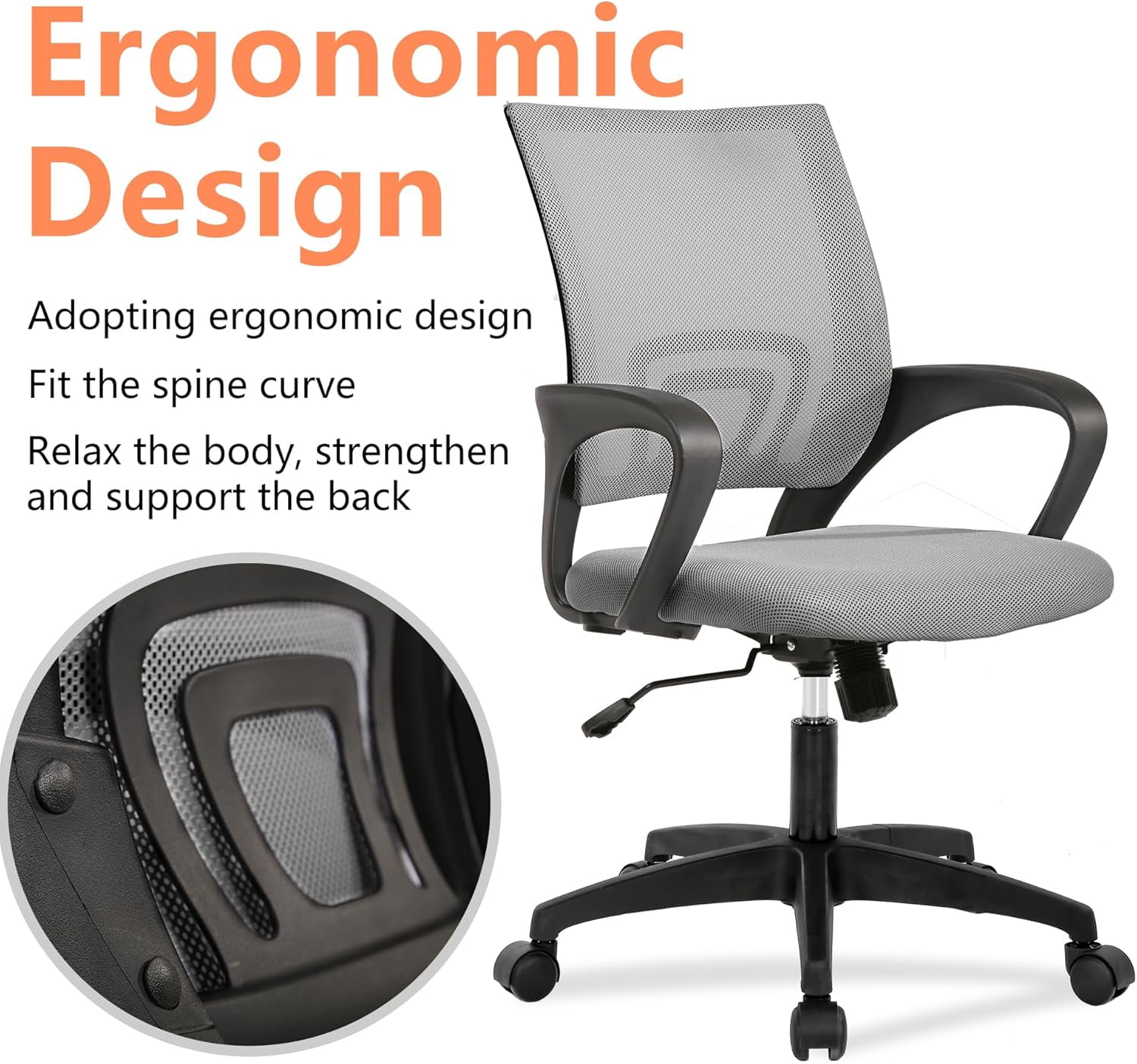 Home Office Chair Desk Computer Chair Adjustable Ergonomic Lumbar Support Armrest Executive with High Density Mesh 360 Degree Swivel Chair for Men Women Adults, Black