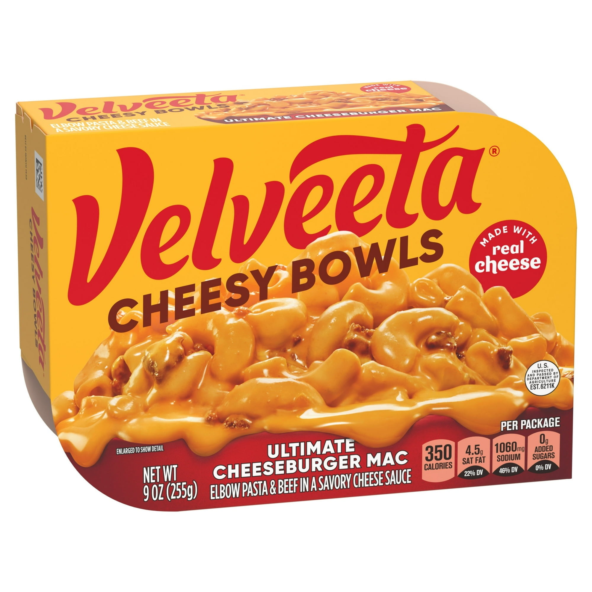 Velveeta Cheesy Bowls Cheeseburger Mac Pasta Meal, 9 oz Trays, 3 Pack, Quick Microwave Dinner in 60 Seconds / 1 Minute