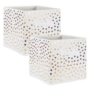 Contemporary Home Living Set of 2 White and Gold Polka Dot Cube Storage Bin 13"