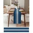 thumbnail image 3 of ERUNPONLY Navy Blue White Stripe Table Runner - 60 Inch Long Modern Rustic Vertical Striped Cotton and Linen Blended Dress Scarves Farmhouse Table Runner for Kitchen Dining, Coffee Table, 13"x60", 3 of 8