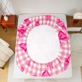 thumbnail image 4 of Manfei Pink Geometric Grid Fitted Sheet Full,Cartoon Bow Tie Bed Set,3 Pieces,1 Fitted Sheet and 2 Pillowcases, 4 of 6
