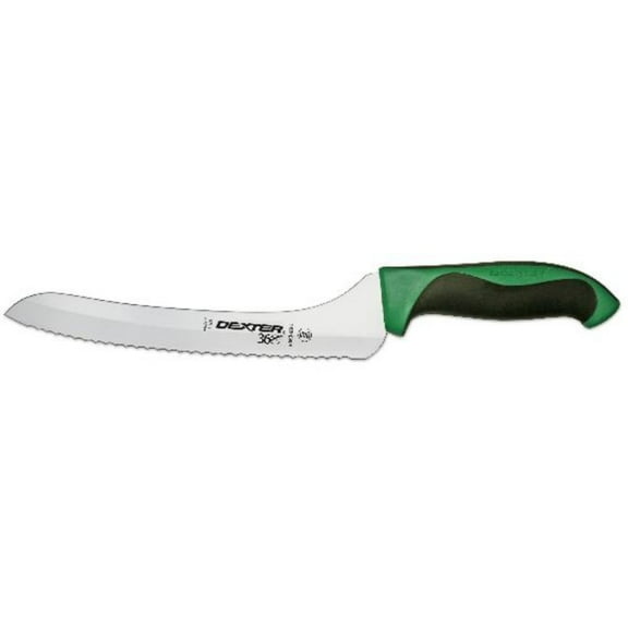 Dexter-Russell 9" Scalloped Offset Slicer, High Carbon Steel - Green Handle