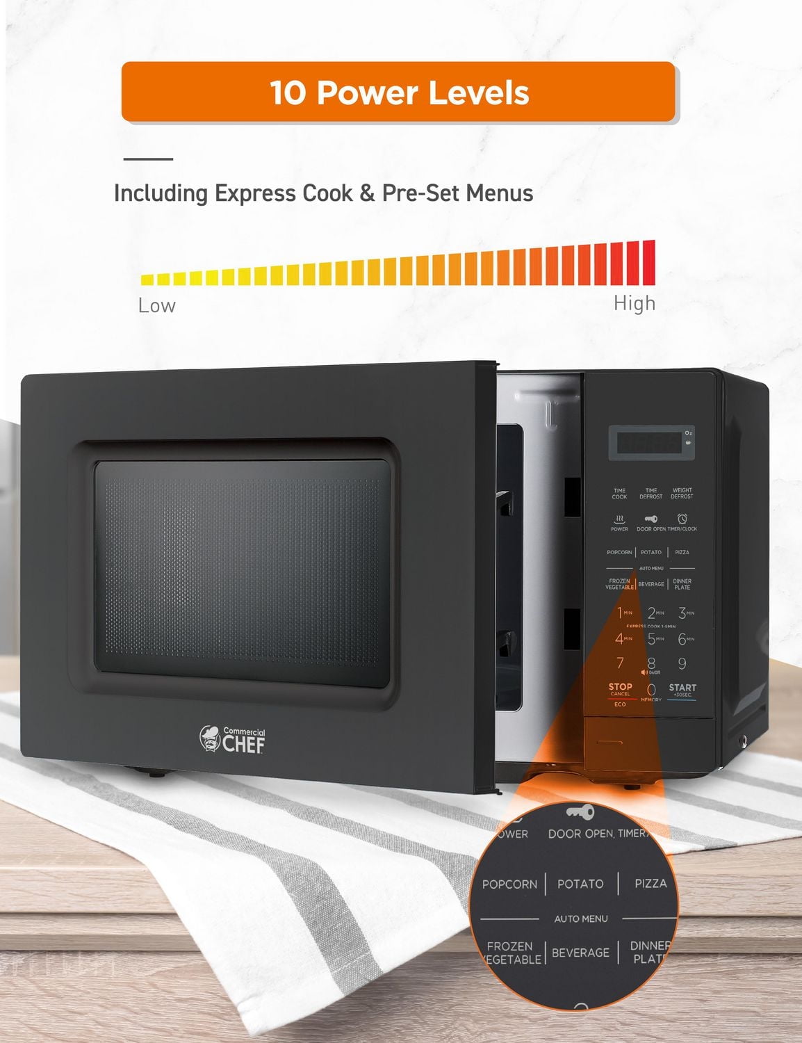 Micro-ondes Commercial Chef de 0,7 pi³ avec 10 niveaux de puissance, micro-ondes de 700 W avec affichage numérique, micro-ondes de comptoir