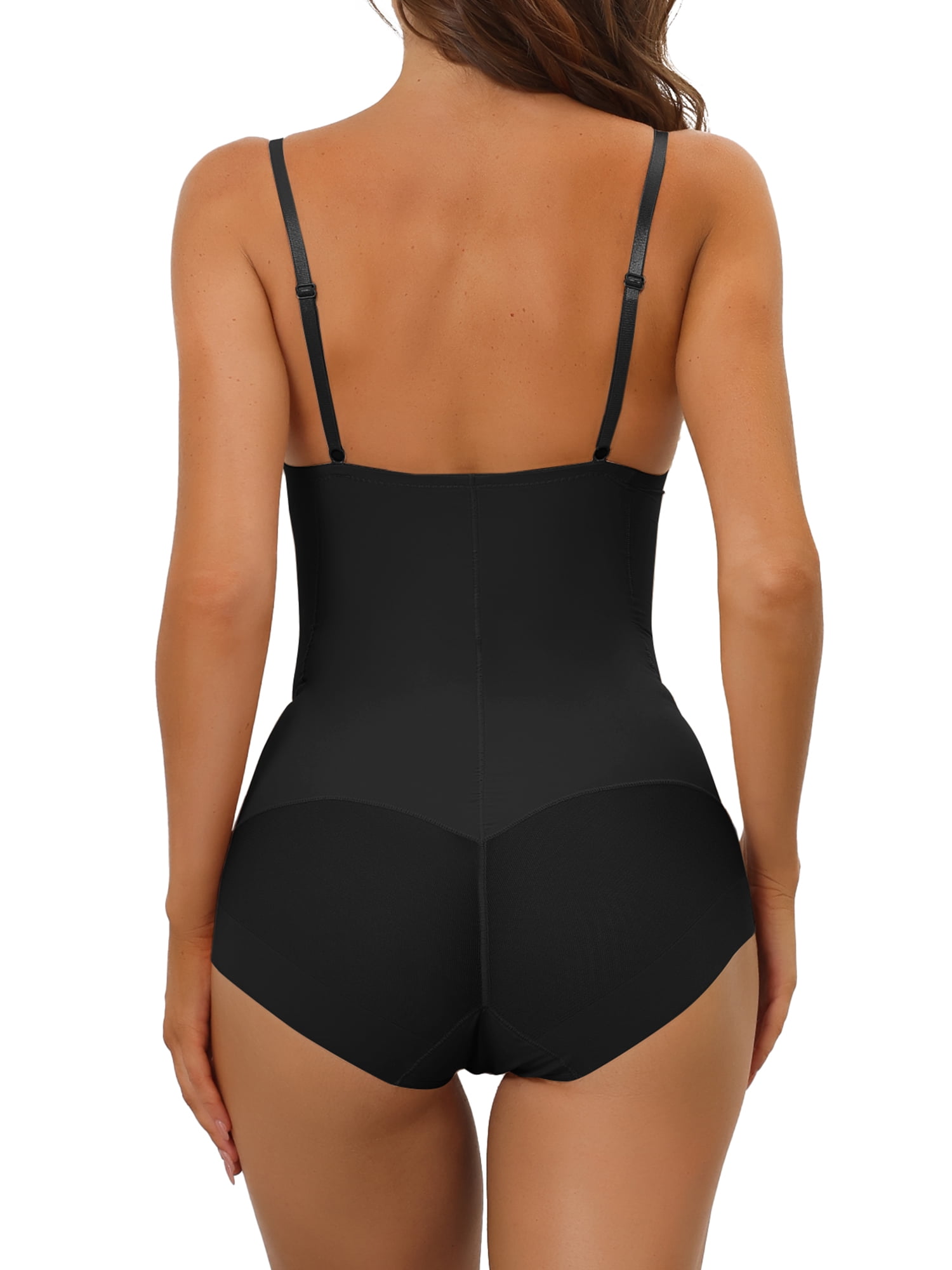 Unique Bargains Women's Straps Leotard Tummy Slimmer Bodysuit Shapewear with Bra L Black