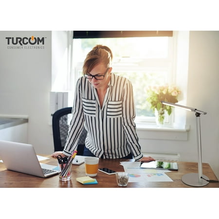 Turcom LED Desk Lamp for Reading, Studying, or Relaxing, Fully Adjustable Neck, 350 Lumen, Stainless Steel, Silver