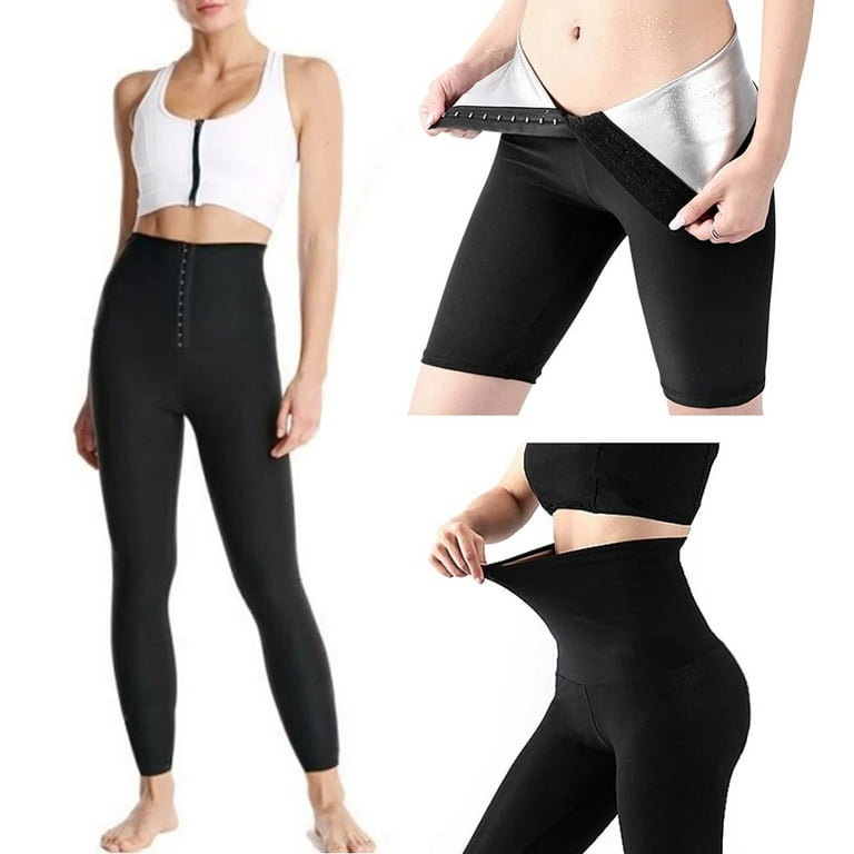 Plus Size Women silver Coated Sweat Sauna High Waist Short Pants Body  Shaper Slimming Corset Waist Trainer leggings