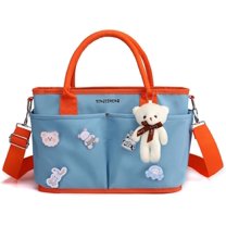Diaper Bag Baby Tote Large Capacity Baby Changing Bag with Insulated Pockets Stroller Straps, Bear Pendant