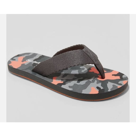 C&J Sandals Camo Flip Flop, Gray, Black and Orange
