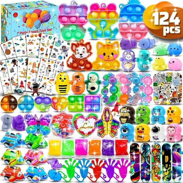 ZhoHuaBoy 124 Pzas de Recuerdos para Fiestas Infantiles, Rellenos de Bolsas de Regalos, Rellenos de Piñata, Juguetes de Caja Del Tesoro para Edades de 3-12, Premios de Aula, Juguetes Antiestrés Al po