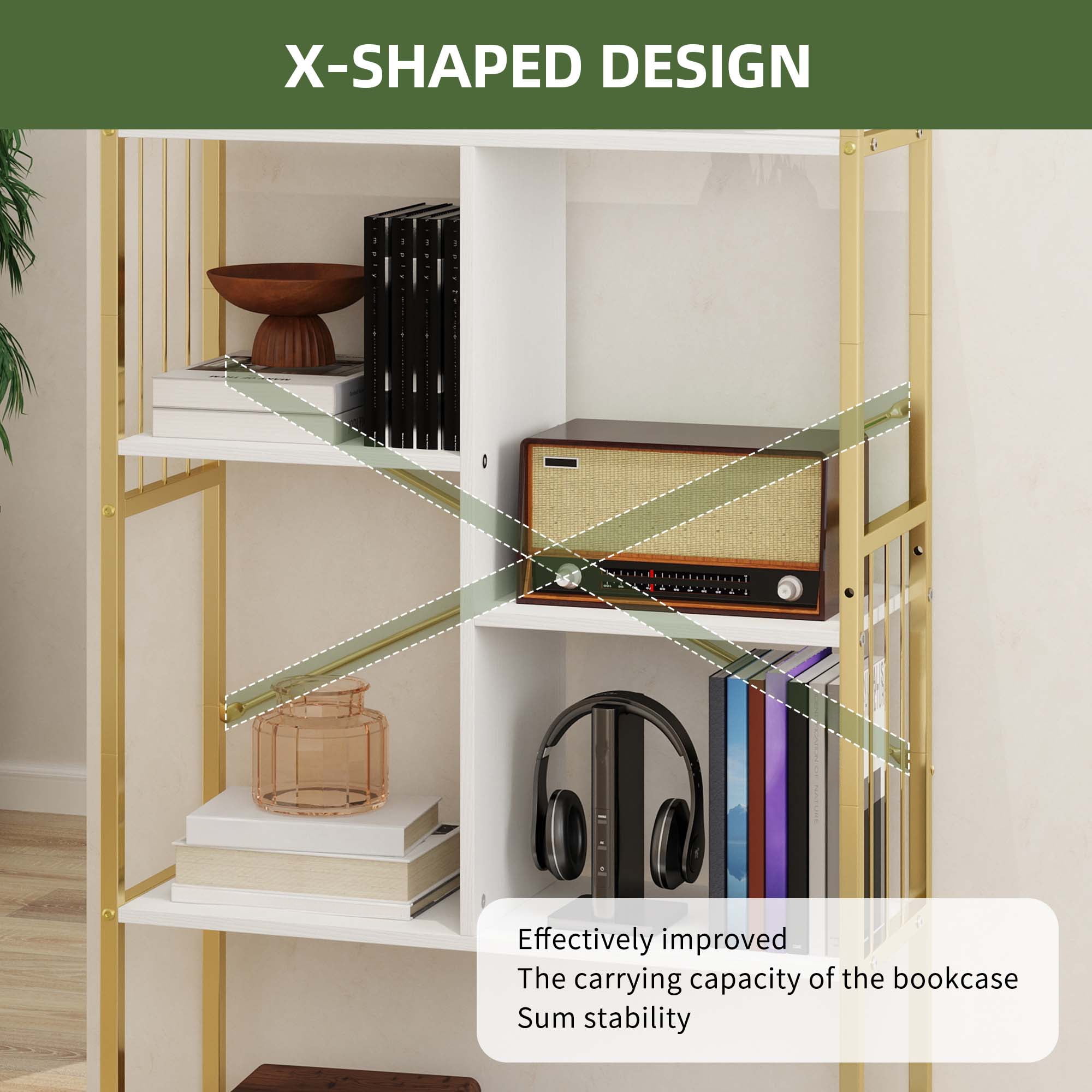 Uforic 5 Tier Gold Arched Bookshelf, Modern Bookcase Organizer with Metal Frame for Home Office