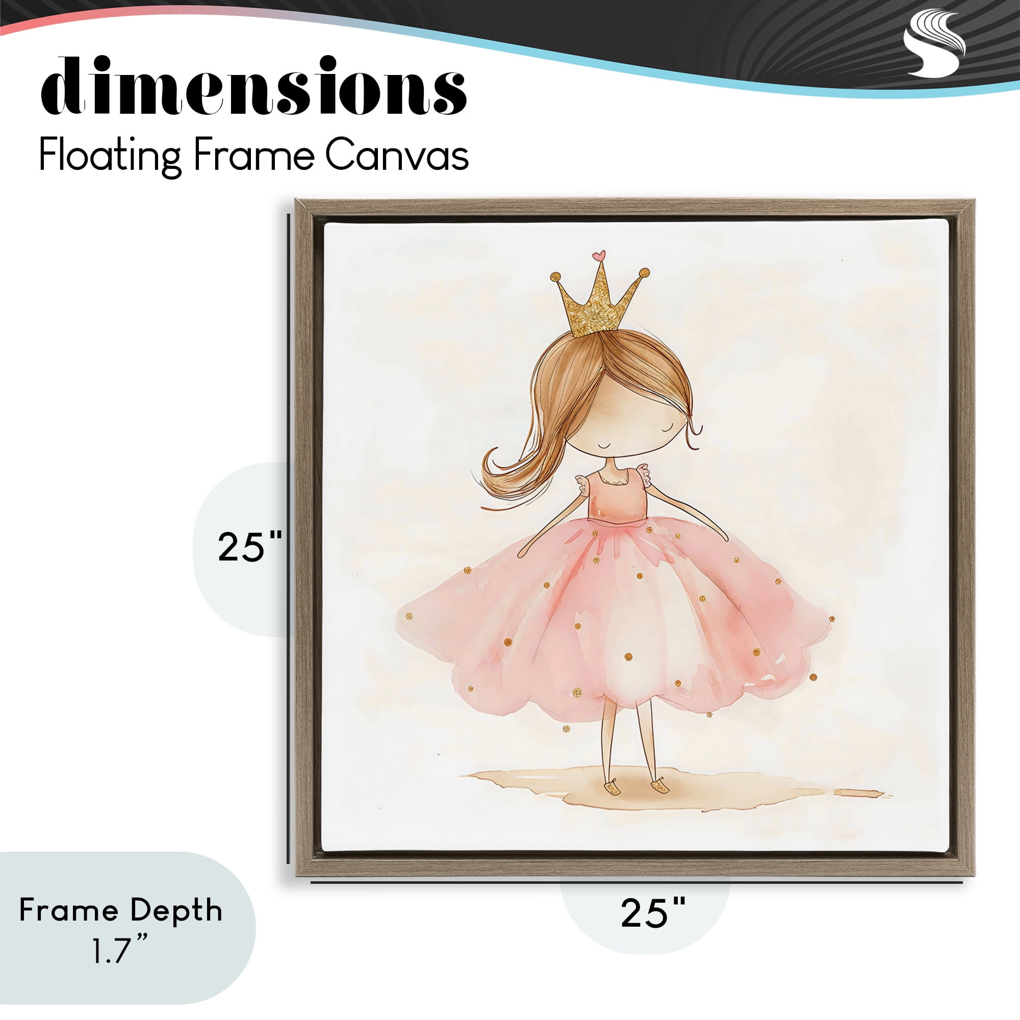 Stupell Industries Little Princess with Crown Brown Framed Floater Canvas Wall Art, design by Creative Studio