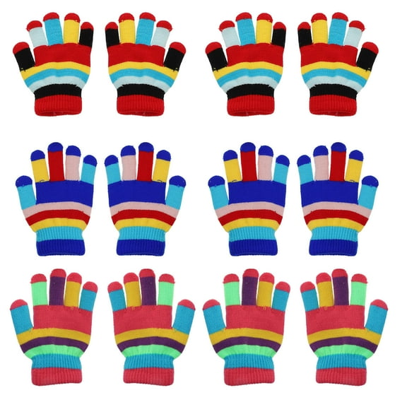 FENGGUIQU 6 Pairs of Winter Warm Gloves Assorted Color Simple Fashion Protective Children Skiing