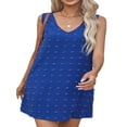 thumbnail image 3 of Robe Décontractée Ample Fluide Mini Robe Col en V Sans Manches à Pois Suisses Volants Plage Robes Courtes avec Poches Bleu TG, 3 of 5