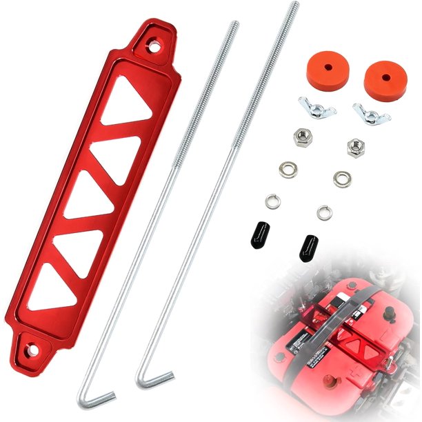 Soporte de sujeción de batería, soporte de amarre de batería de aleación de aluminio, bandeja de batería, rojo