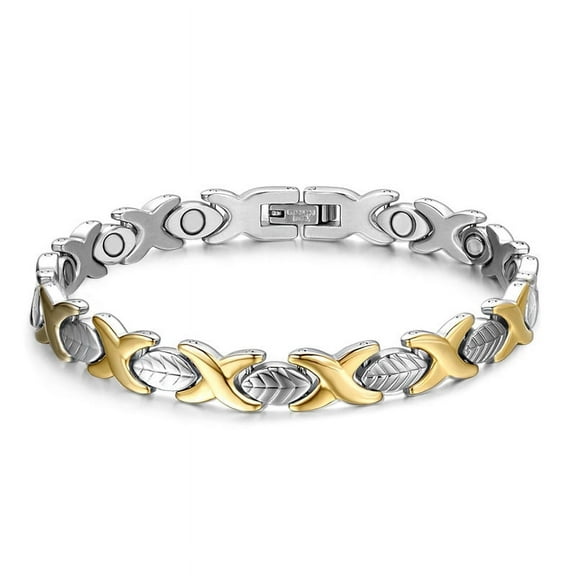 Wollet 6.9''Silver Gold Magnetic Stainless Steel Bracelet, Jewelry Gift for Women. Width:0.62''