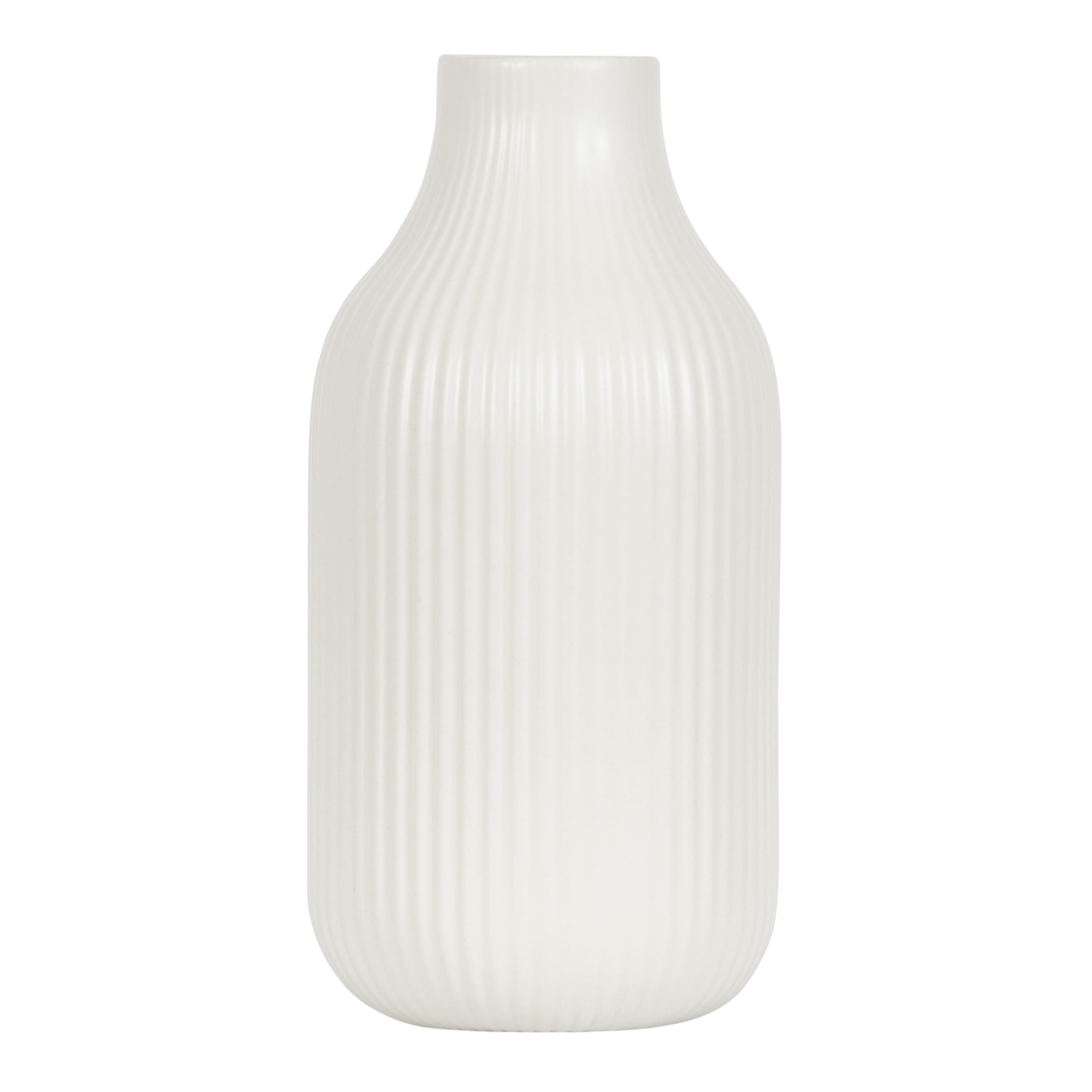 Better Homes & Gardens Ribbed Ceramic Vase, 8.5", Cream