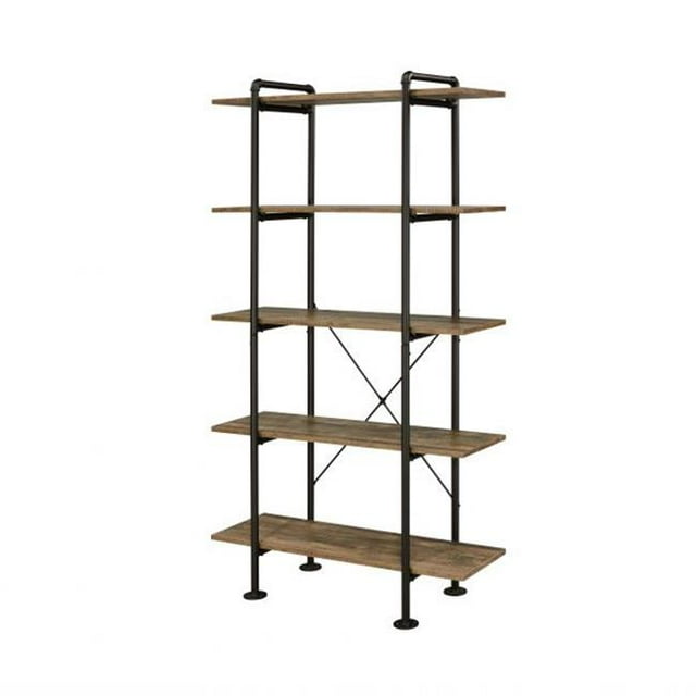 Acme Furniture OF00172 Nefo Bookshelf, Rustic Oak & Black
