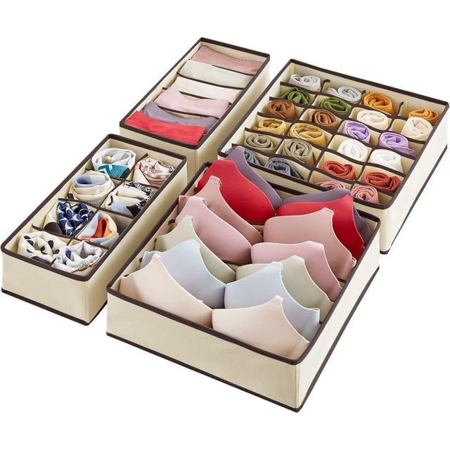 Organizador De Cajones, 4 Pack Organizadores De Ropa Interior, Caja De Almacenamiento Plegable Multifuncional, Tela No Tejida, Para Clasificar Ropa Interior, Bragas, Calcetines, Beige