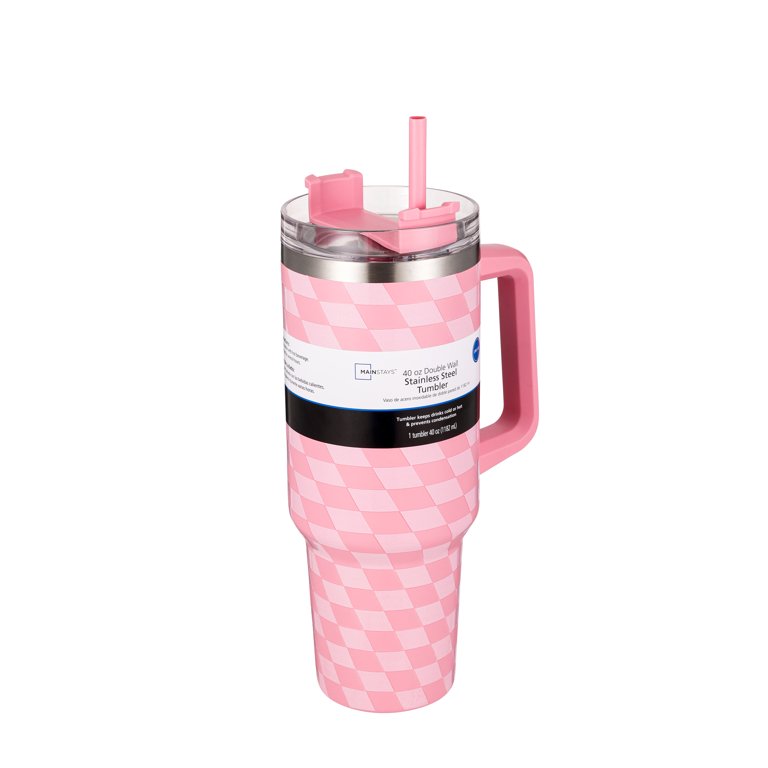 Mainstays 40oz Pink Diamond Pattern Tumbler Stainless Steel Double