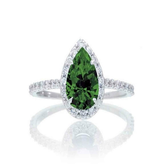 1.5 Carat Classic Pear Cut Emerald With Diamond Engagement Ring on White Gold in 14k White Gold emerald and diamond engagement