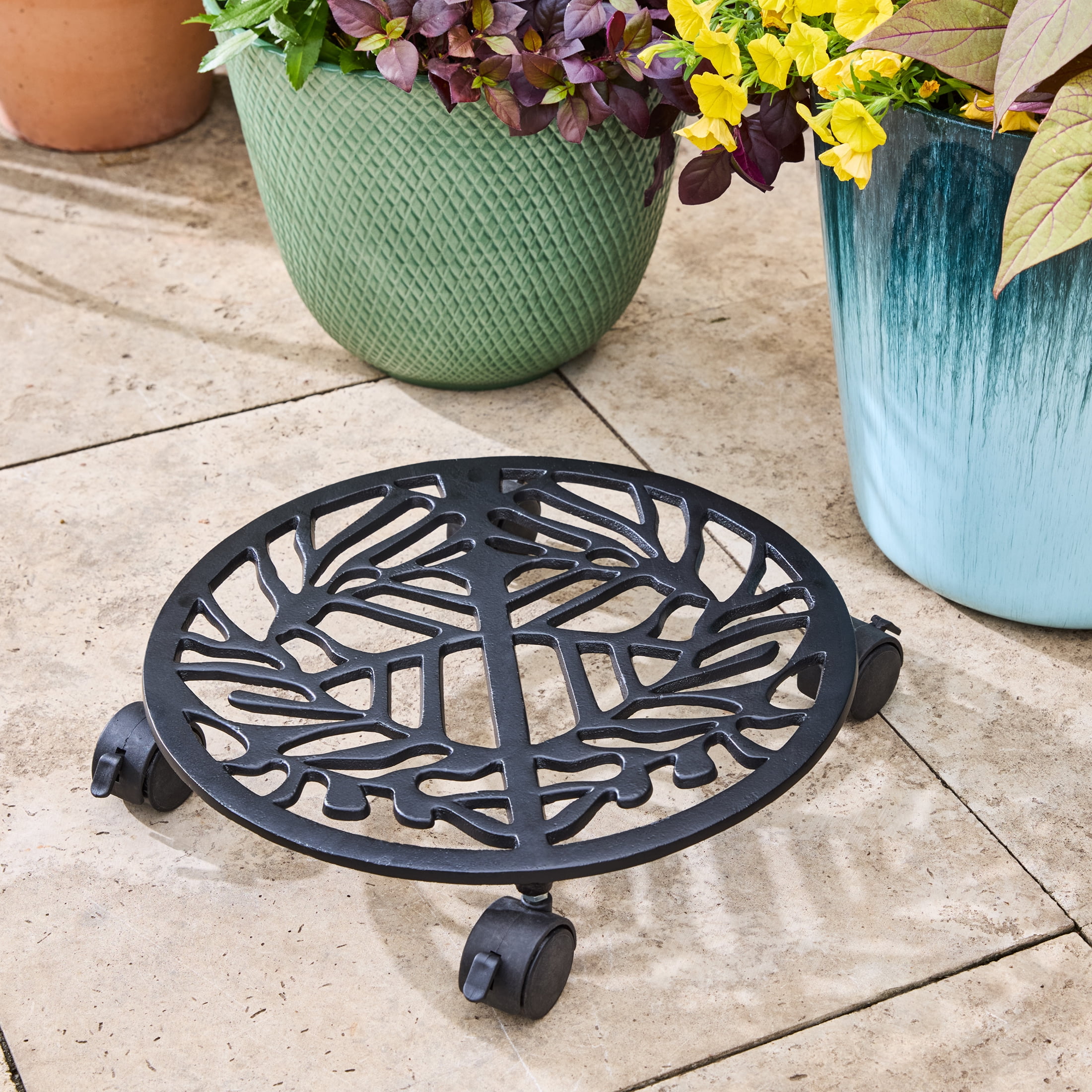 Better Homes & Gardens 14" Black Metal Plant Caddy with Locking Casters