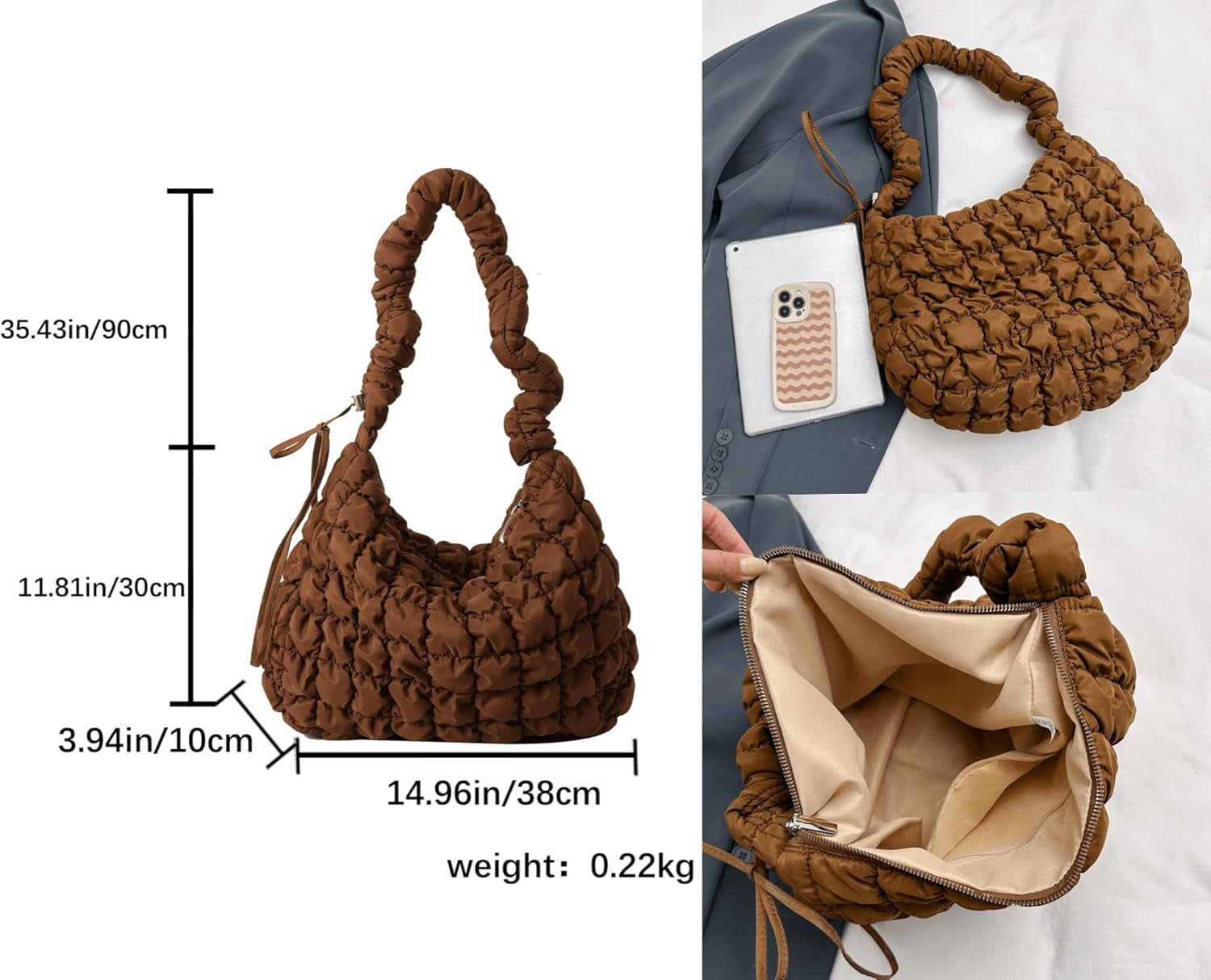 CoCoMangos Cotton Padded Shoulder Crossbody Bag for Women Large Hobos Quilted Handbag and Purses Lightweight Adjustable Shoulder Strap