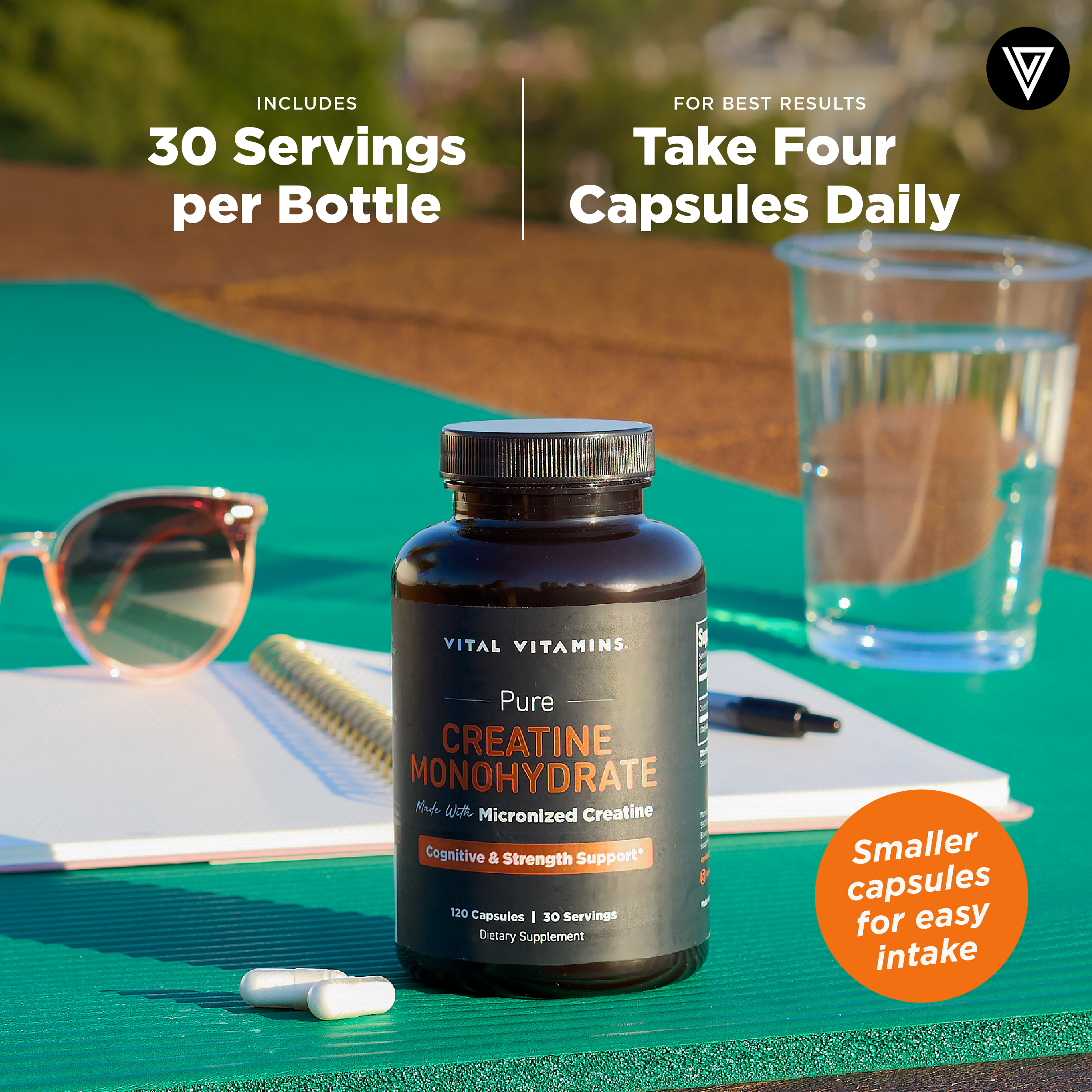 Vital Vitamins Creatine Monohydrate Capsules – Muscle Strength, Recovery & Cognitive Support for Men & Women – 120 Vegan Pills