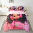 thumbnail image 2 of Feelyou Girly Pink Princess Bedding Comforter Set 7pcs, Kawaii Cartoon Black Girl Queen Bedding Sets, Music Lover Reversible Queen Sheet Sets, Microfiber Bedroom Decor, 2 of 7