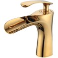thumbnail image 1 of Grifo de lavabo de baño de lujo, grifos de cascada monomando, acabado en oro pulido, para baño con 1 orificio, 1 of 5