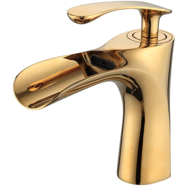 Grifo de lavabo de baño de lujo, grifos de cascada monomando, acabado en oro pulido, para baño con 1 orificio