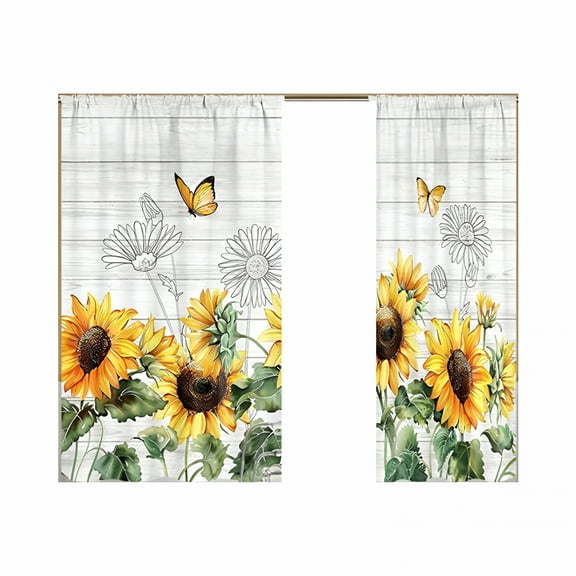 AUQ Farmhouse Sunflower Kitchen Curtains Country Yellow Floral Butterfly Bathroom Window Curtains Small Short Cafe Curtains for Window Rustic Flower Rod Pocket Drapes Treatment Tier Curtains,26*36"