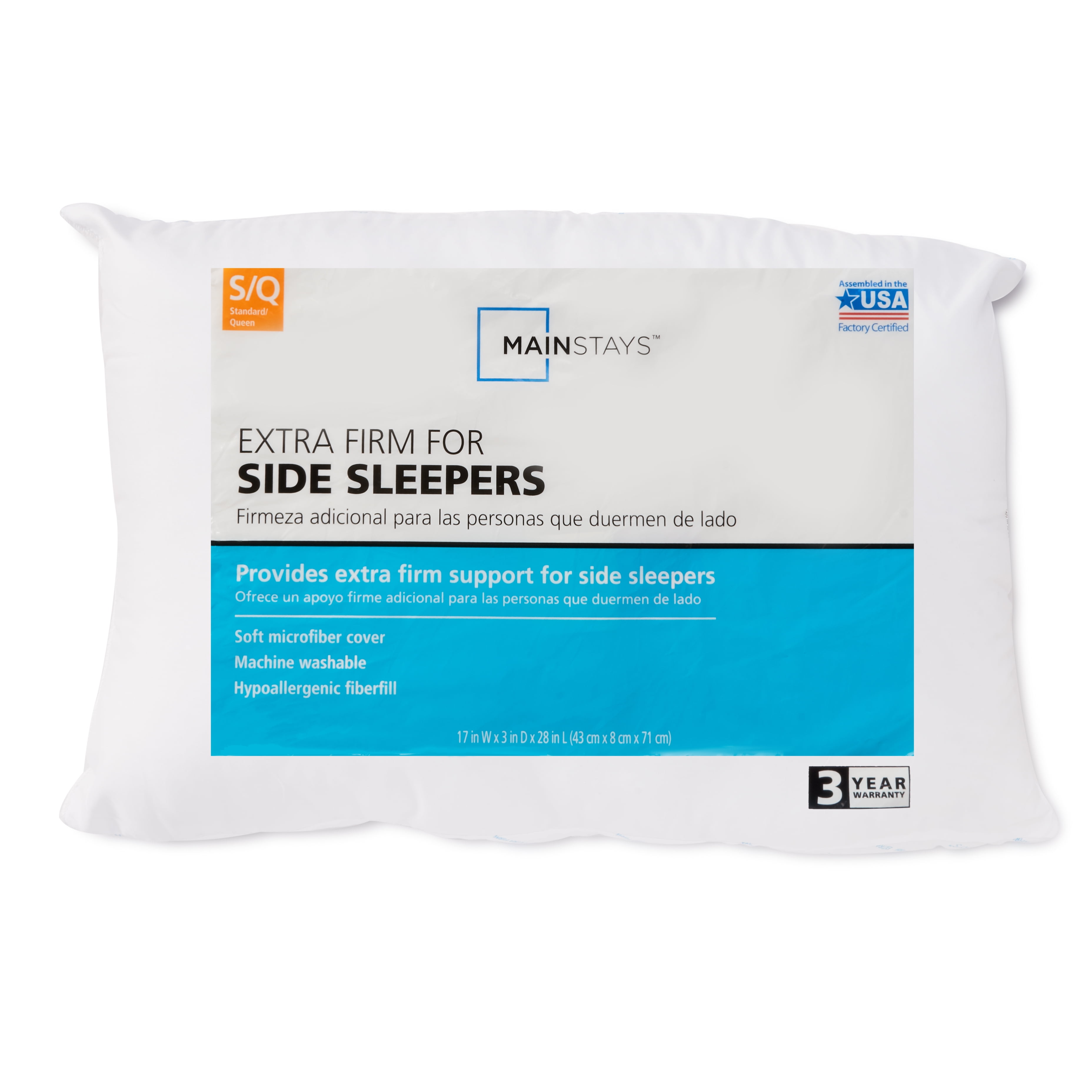 Mainstays Extra Firm Support for Side Sleepers Bed Pillow, 17