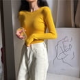 thumbnail image 2 of Suéter básico de cuello redondo de color sólido Suéter de manga larga Camisa de base de punto Suéter exterior ajustado Suéter interior Moda femenina, 2 of 5