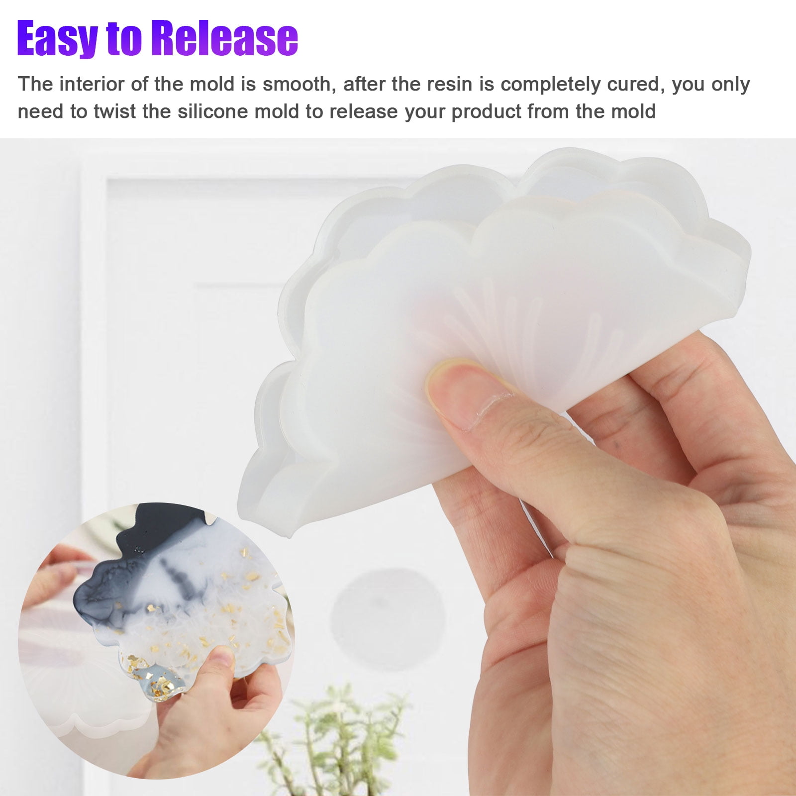 Home Decoration Heart Diamond Edge Epoxy Casting Mold for Making Agate Slice Coasters 4 Pack Coaster Resin Silicone Molds Cups Mats