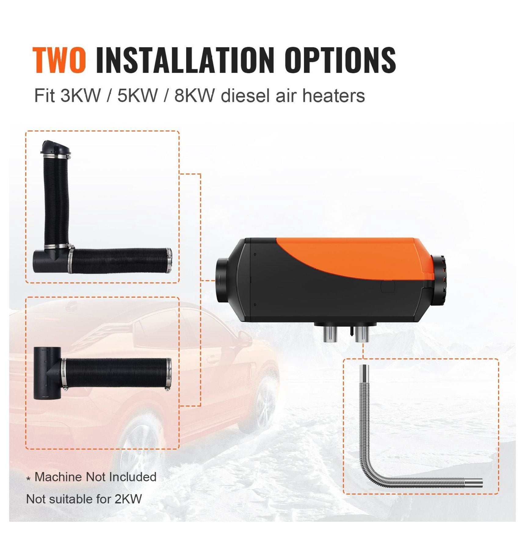 Diesel Heater Ducting Kit 3 Inch Extendable Hose, 1 Inch Exhaust Pipe - 2KW/5KW/8KW Diesel Parking Heater Accessories