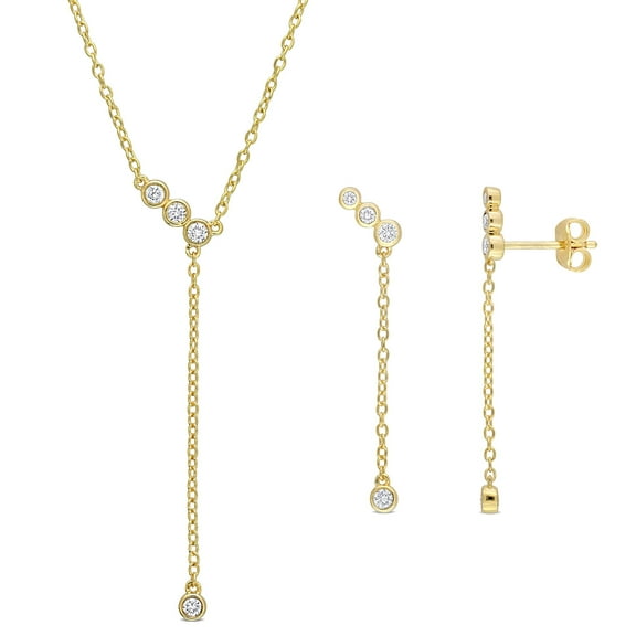 Created Forever Women's 1/3 Carat T.G.W. Lab Created Diamond 18kt Yellow Gold Plated Sterling Silver Lariat & Ear Jewelry Set