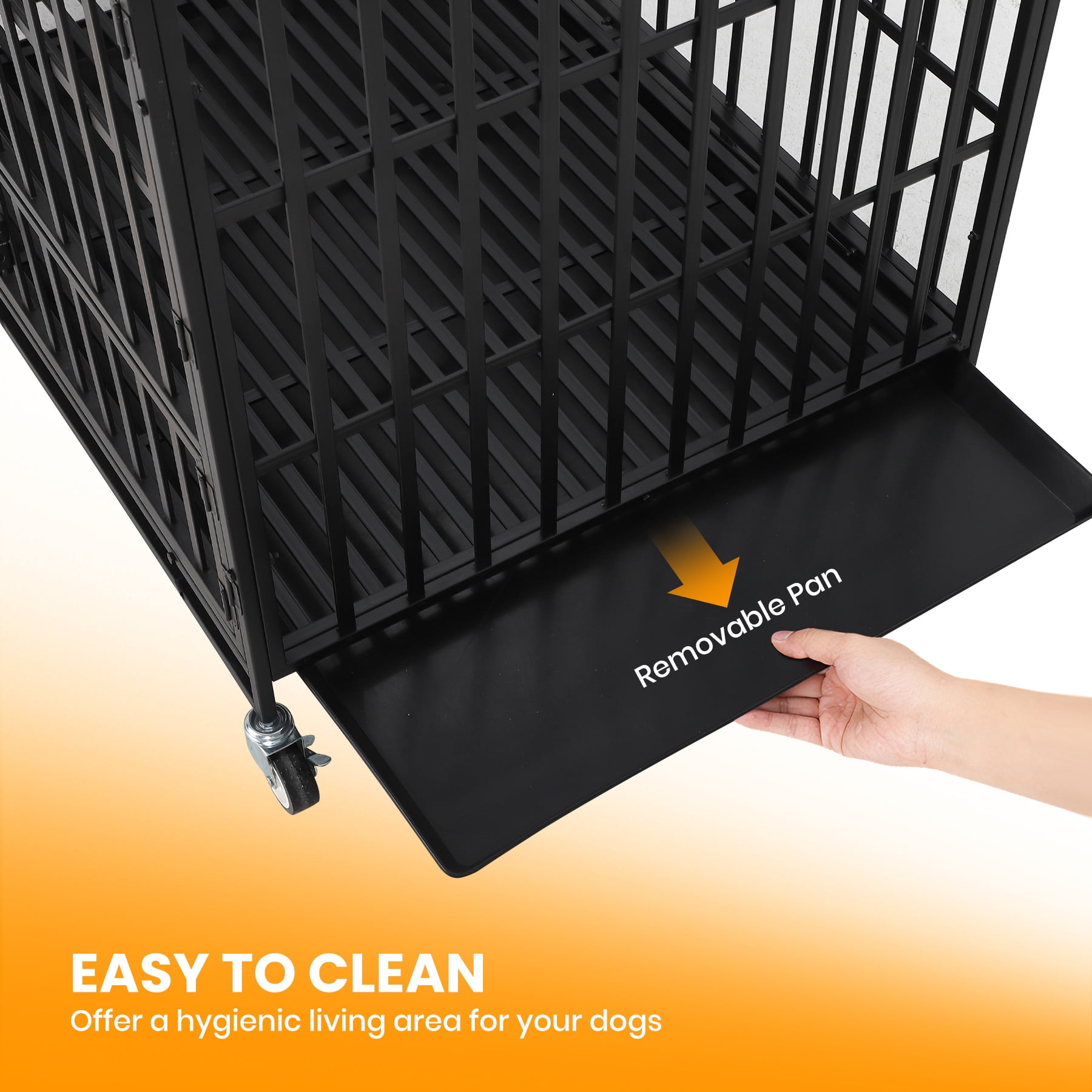 49 Inch Extra Large Heavy Duty Dog Crate with 3 Doors and Wheels, Indoor Outdoor Escape-Proof Metal Kennel with Removable Tray for Large Medium Dogs, Black