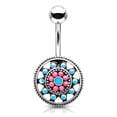 thumbnail image 4 of Belly Button Ring Turquoise Enamel and Beads Aztec Tribal Sun Surgical Steel 14g, 4 of 4