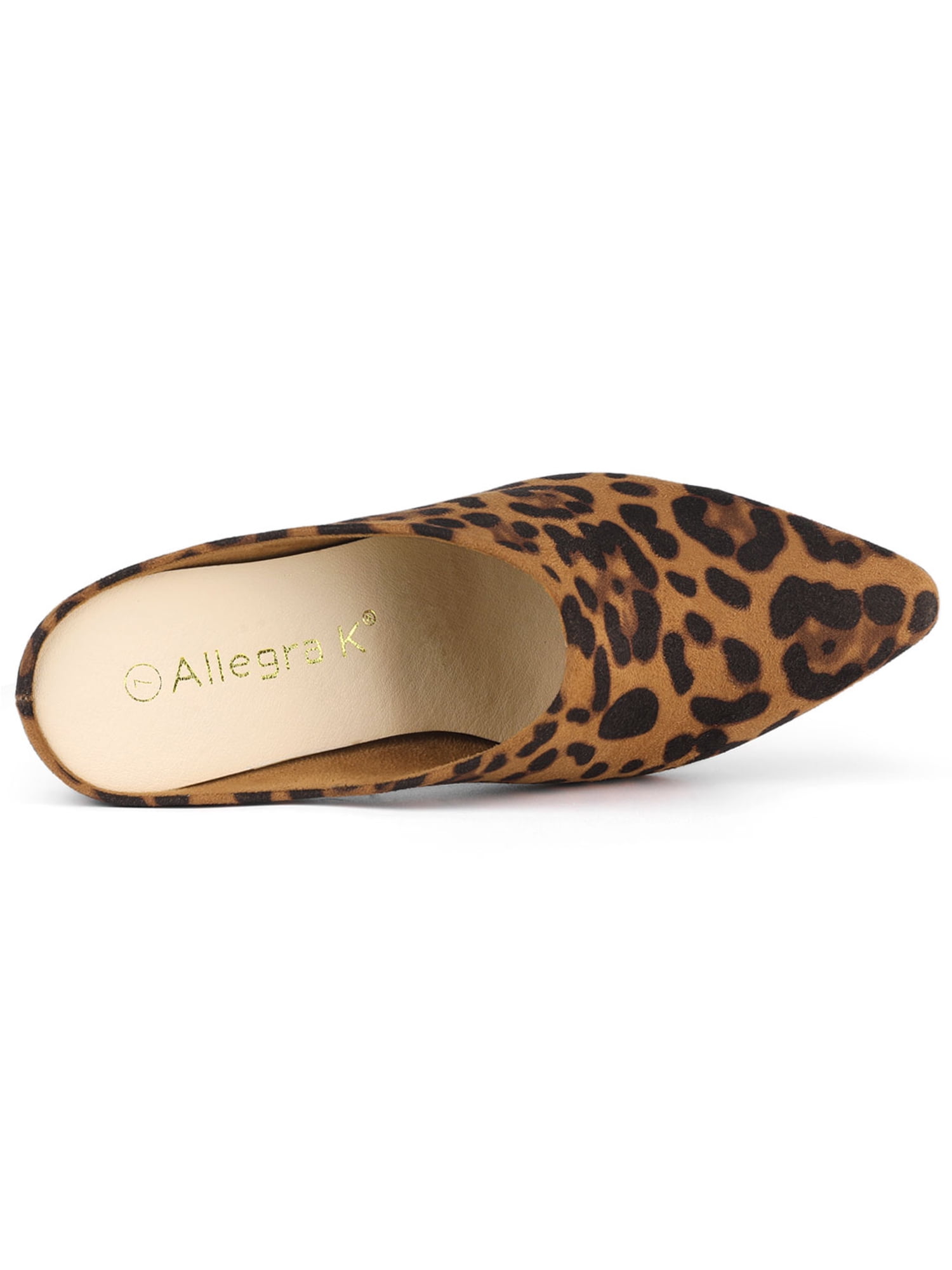 DARING DIVA Women's Pointed Toe Slip On Block Heel Slide Mules Leopard 9.5
