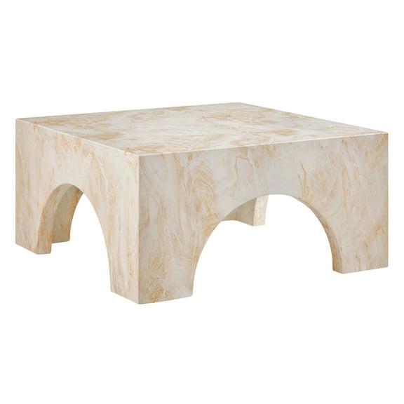 Coffee Side Table, Yellow, Faux Stone Concrete, Outdoor Patio Balcony Cafe Bistro Garden Hospitality Restaurant, Modern Contemporary, HB37591