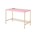 thumbnail image 6 of Hassch Modern Small Writing Desk Computer Table with Built-in USB Port & Plug Gold Frame Dressing Table, Pink, 6 of 6