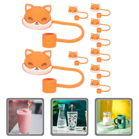 COMPUKAS Beverage Straw Cap Fox Shaped Silicone Protector for Tumblers 10Pcs