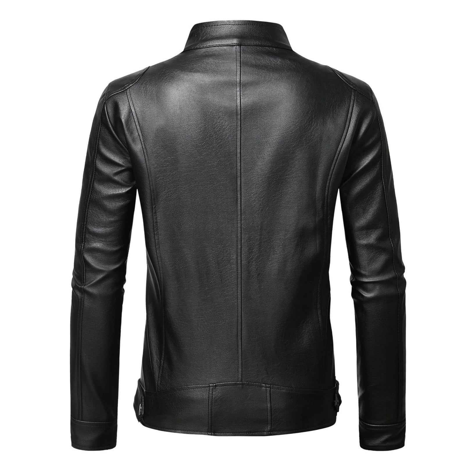 Leesechin Men Bomber Jacket Fashion Casual Warm Thickened Leather Long Jacket Long Sleeve Lapel Pocket Zipper Slim Top Coat