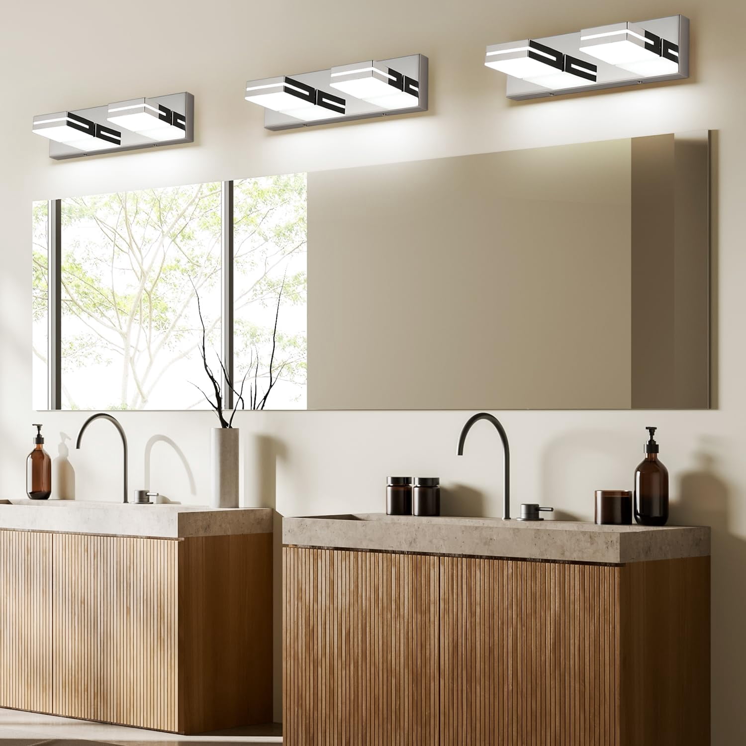 Led Modern Bathroom Vanity Light Fixtures (2-light  15.5-inch Dimmable) Chrome Acrylic Wall Lighting Over Mirror (cool White 6000k)