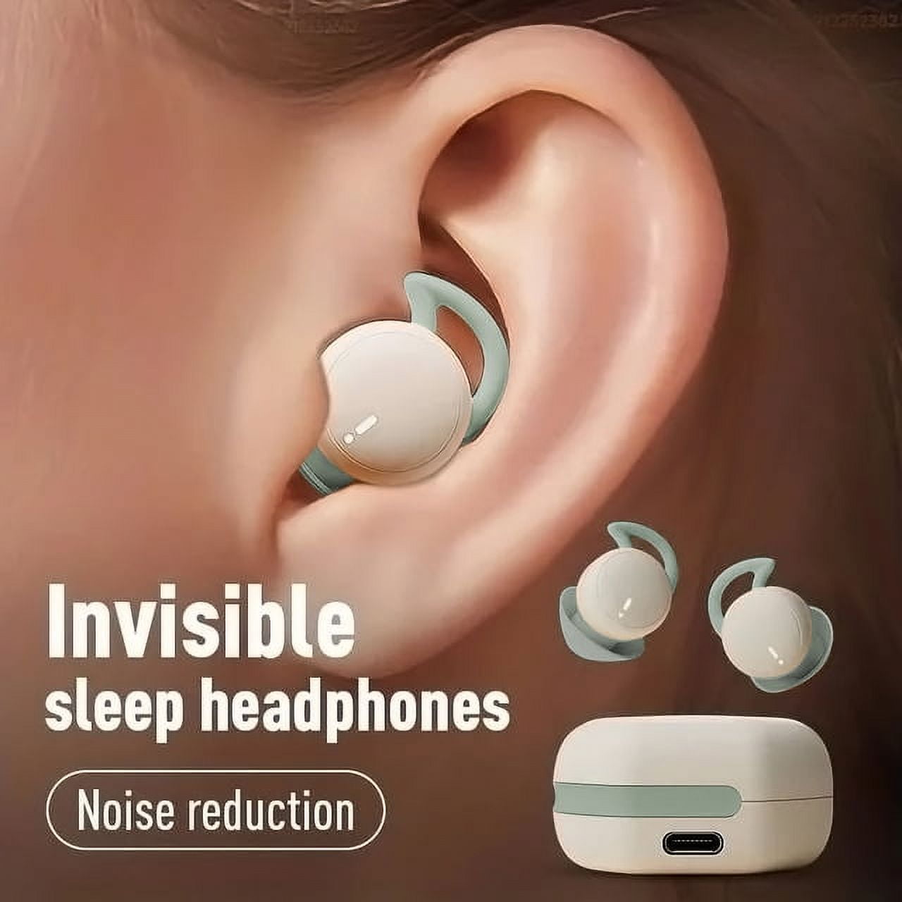 MUSICOZY Sleep Earphones Bluetooth Sports Headphone, Wireless Music Sleeping Headphones Noise-Canceling Earbuds Mini Earphones Bluetooth 5.3 Hidden Headphones for Side Sleepers/Work,Green