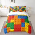 thumbnail image 2 of 7 Pieces Full Comforter Set,Games All Season Bed in a Bag,Color Building Blocks Bedding Set with Reversible Toy Brick Comforter, Flat Sheet, Fitted Sheet, Pillowcases, Pillow Shams, 2 of 5