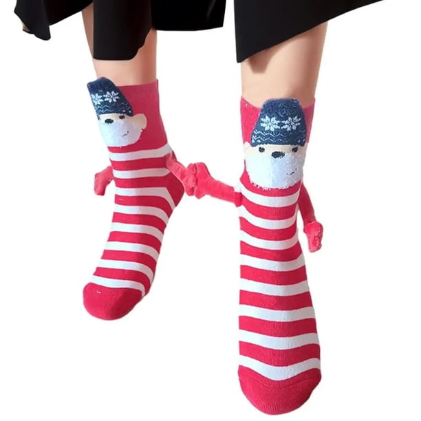 Calcetines de Navidad con dibujos animados para parejas, medias divertidas con las manos, Material suave, regalos para parejas, amantes de la familia, novedad