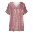 thumbnail image 4 of Glitter Sequin Tops for Women Summer Casual Loose Sparkly Going out Tops for Women Short Sleeve V Neck T Shirts, 4 of 6