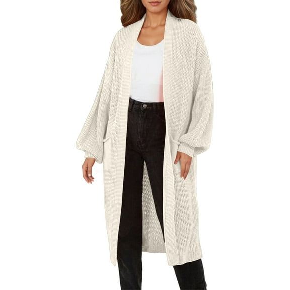 DuoJiaJ Long Knitted Cardigan Coat For Fall And Winter Stylish Oversized Sweater With Pockets For Casual Wear Fall Womens Clothes Beige L